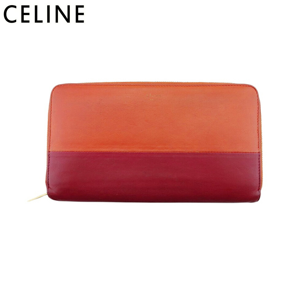 【雨季得SALE★21％OFF引き換え証】セリーヌ CELINE 長札入れ バイ色合い オレンジ色 赤いこと ゴールド メンズ 中古 ブランド名 御機嫌ブランド名 ヴィンテージ