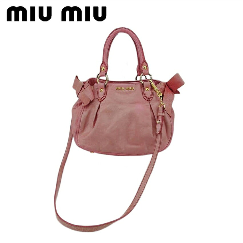 【お買い物マラソン★30%OFFクーポン】ミュウミュウ MIUMIU ショルダーバッグ リボン ピンク ゴールド レディース 中古 ブランド ハイブランド ヴィンテージ|ブランドデポ