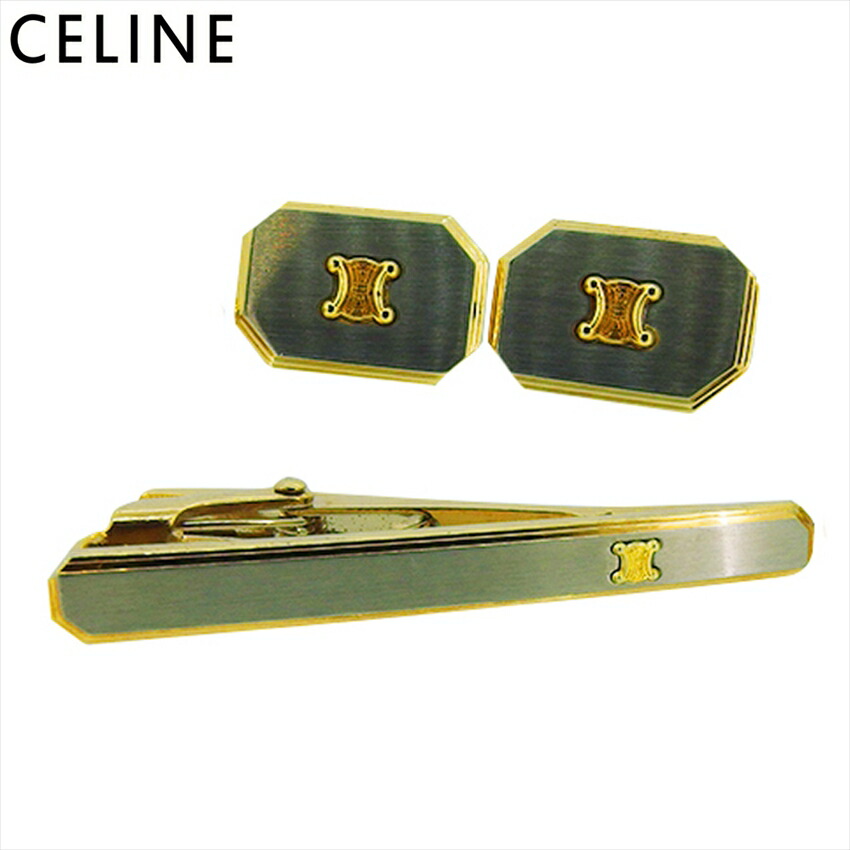 【お買い物マラソン★30％OFFクーポン】セリーヌ CELINE カフス 2アイテムセット トリオンフマーク スウィヴル式 ワニロ式 シルバー ゴールド レディース 中古 ブランド ハイブランド ヴィンテージ 39,740円