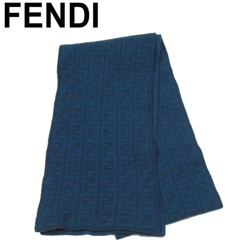 【お買い物マラソン★30％OFFクーポン】フェンディ FENDI マフラー ズッカ ブルー グリーン レディース 中古 ブランド ハイブランド ヴィンテージ