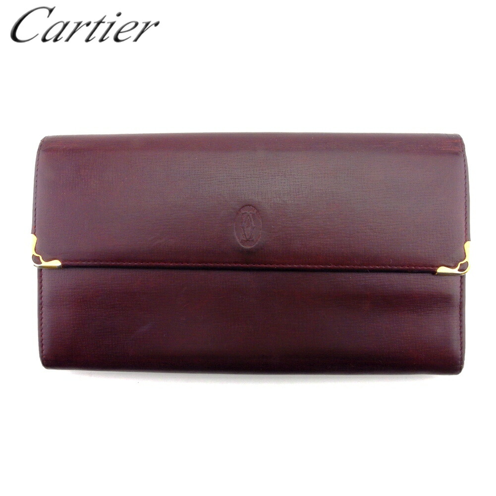 【お買い物マラソン★30％OFFクーポン】カルティエ CARTIER 長財布 マストライン マストライン ボルドー×ゴールド メンズ 中古 ブランド ハイブランド ヴィンテージ
