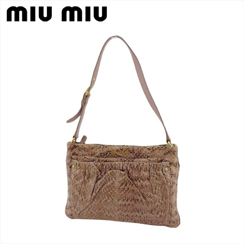 【お買い物マラソン★30％OFFクーポン】ミュウミュウ MIUMIU ショルダーバッグ パイソン ピンク ベージュ ブラウン レディース 中古 ブランド ハイブランド ヴィンテージ｜ブランドデポ
