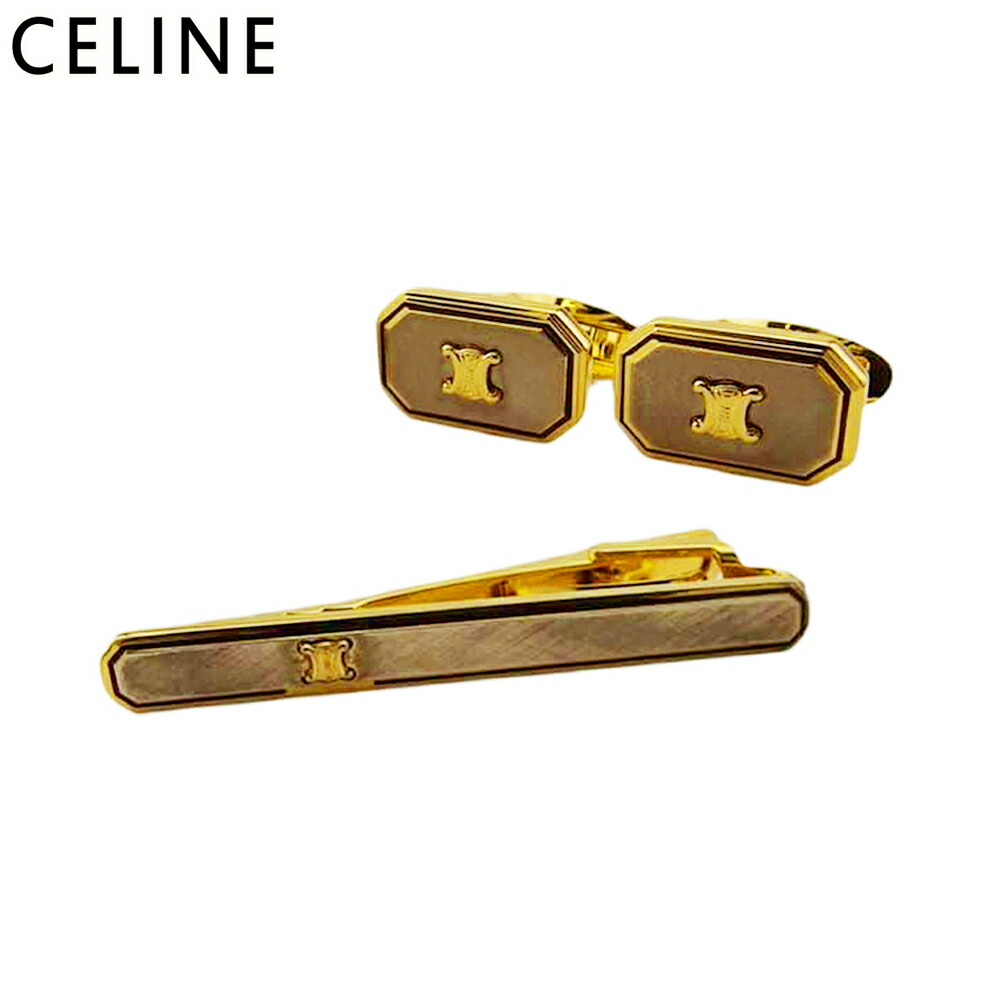 【お買い物マラソン★30％OFFクーポン】セリーヌ CELINE カフス 2アイテムセット トリオンフマーク スウィヴル式 ワニロ式 シルバー ゴールド レディース 中古 ブランド ハイブランド ヴィンテージ
