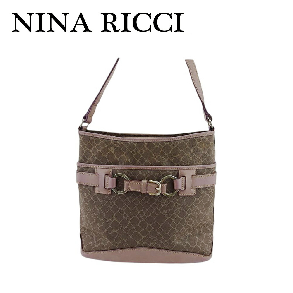 【週日制限事項SALE★24％OFF引き換え証】ニナリッチ NINA RICCI ショルダーバッグ ヌーボー柄 赤銅色 サクラ色 ゴールド レディース 中古 ブランド名 御機嫌ブランド名 ヴィンテージ