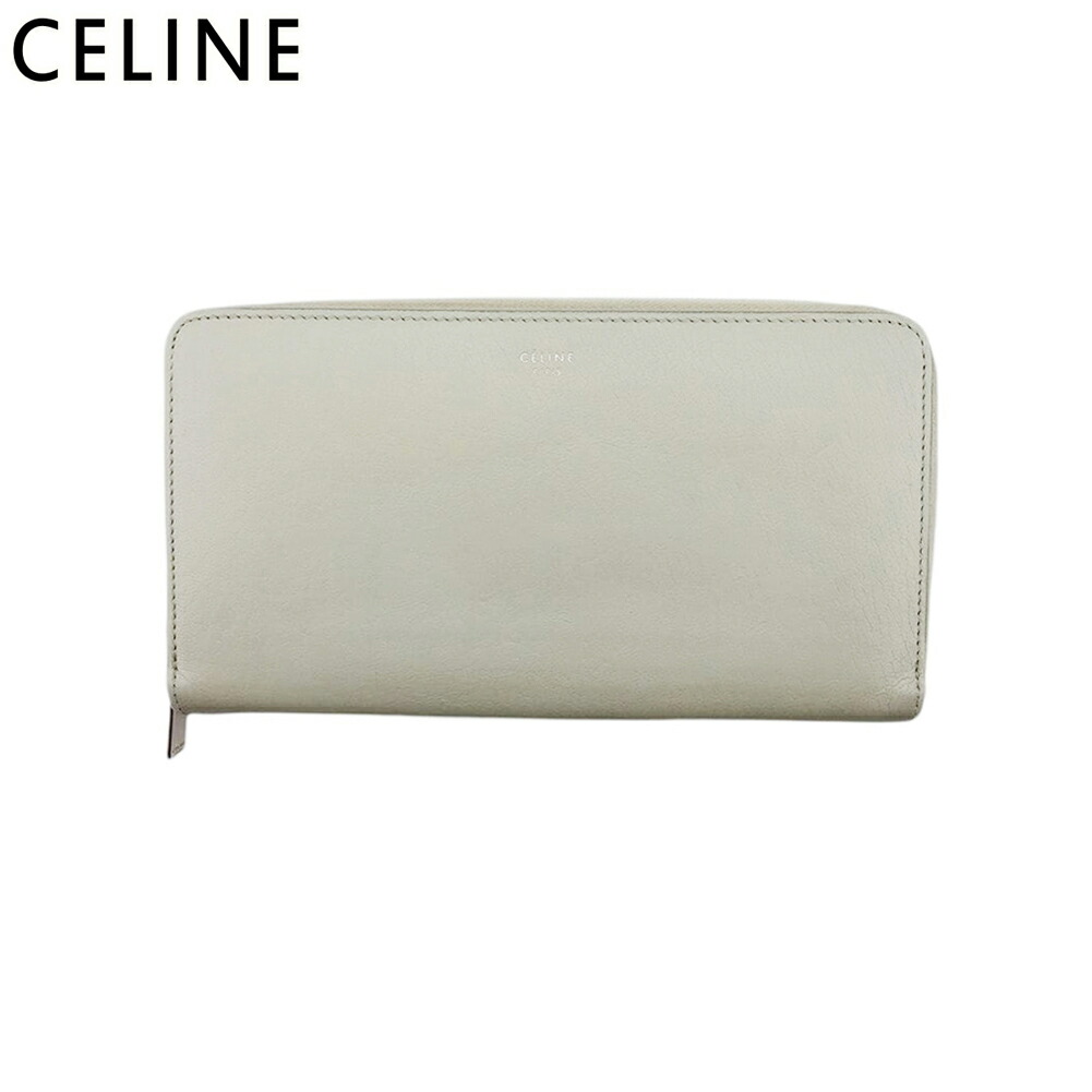 【雨季得SALE★21％OFF引き換え証】セリーヌ CELINE 長札入れ ロゴタイプ ラージジップドマルチファンクション 薄墨色 薄墨色 ベージュ しろがね色 メンズ 中古 ブランド名 御機嫌ブランド名 ヴィンテージ