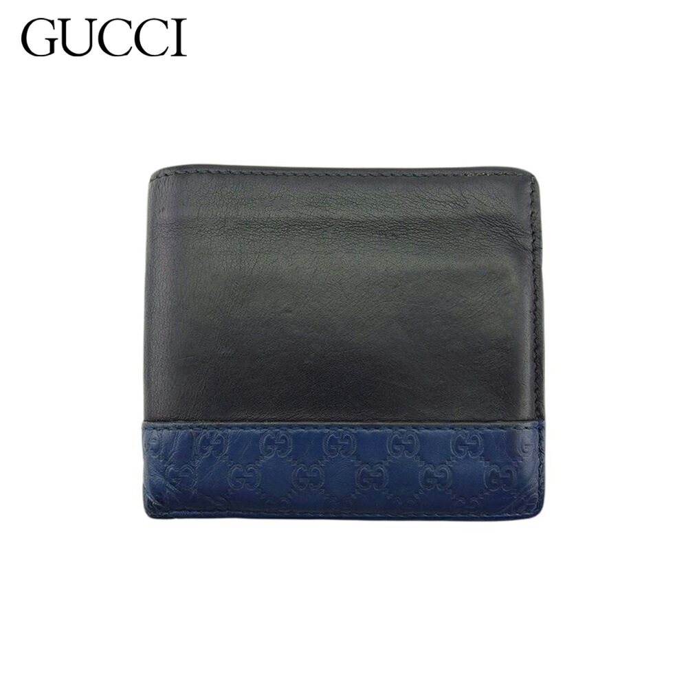 【新生活応援★29％OFFクーポン】グッチ GUCCI 二つ折り財布 マイクログッチシマ GG柄 ブラック ブルー メンズ 中古 ブランド ハイブランド ヴィンテージ