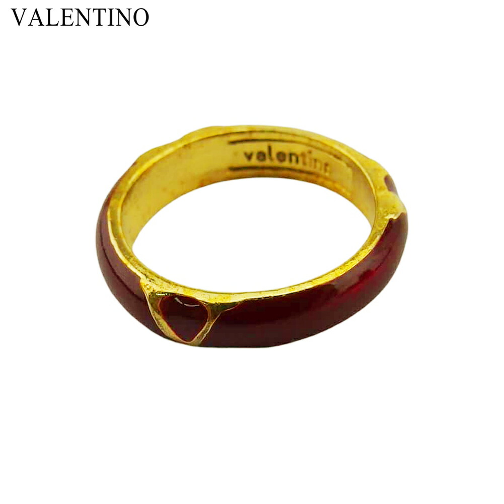 【お買い物マラソン★30%OFFクーポン】ヴァレンティノ VALENTINO リング・指輪 Vマーク ♯約10号 ボルドー ゴールド メンズ 中古 ブランド ハイブランド ヴィンテージ|ブランドデポ
