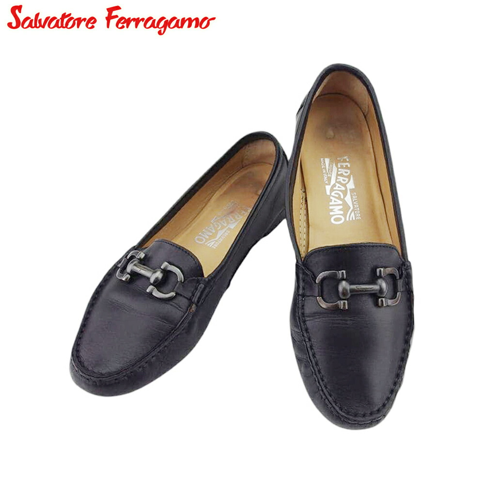 【お買い物マラソン★30％OFFクーポン】サルヴァトーレフェラガモ Salvatore Ferragamo ローファー ガンチーニ ♯6D モカシン ブラック レディース 中古 ブランド ハイブランド ヴィンテージ 18,629円