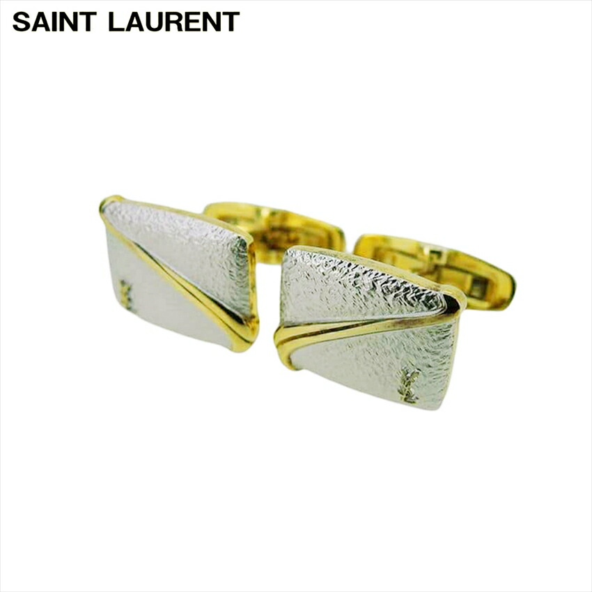【月入れ替わり大売り出し★29％OFF引き換え証】サンローラン SAINT LAURENT 折り返し YSLロゴタイプ スウィヴル式 しろがね色 ゴールド メンズ 中古 ブランド名 ご機嫌ブランド名 ヴィンテージ