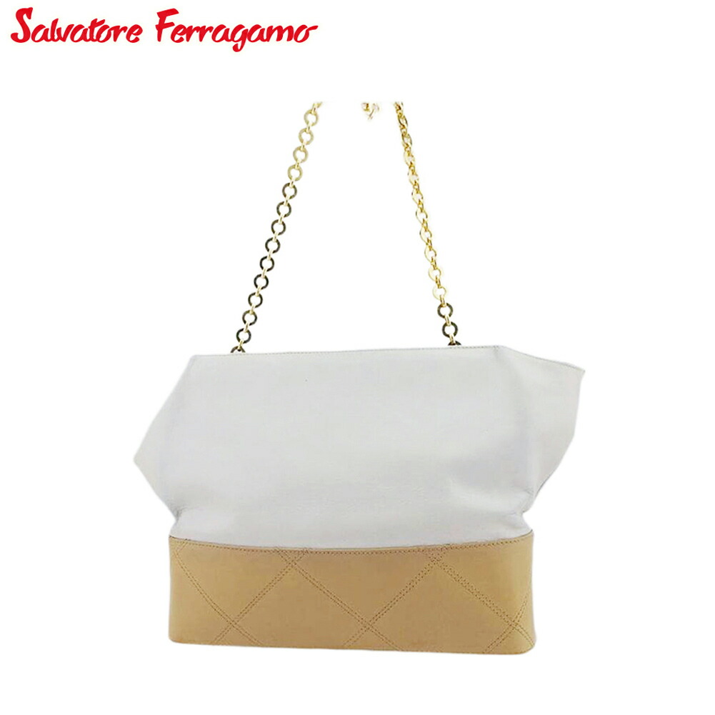 【Fashion Special Fair★24％OFFクーポン】サルヴァトーレフェラガモ Salvatore Ferragamo ショルダーバッグ アイボリー×ベージュ×ゴールド メンズ 中古 ブランド ハイブランド ヴィンテージ 31,875円