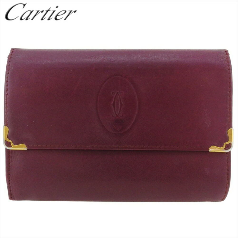 【Fashion Special Fair★24％OFFクーポン】カルティエ CARTIER 三つ折り財布 マストライン ボルドー ゴールド レディース 中古 ブランド ハイブランド ヴィンテージ