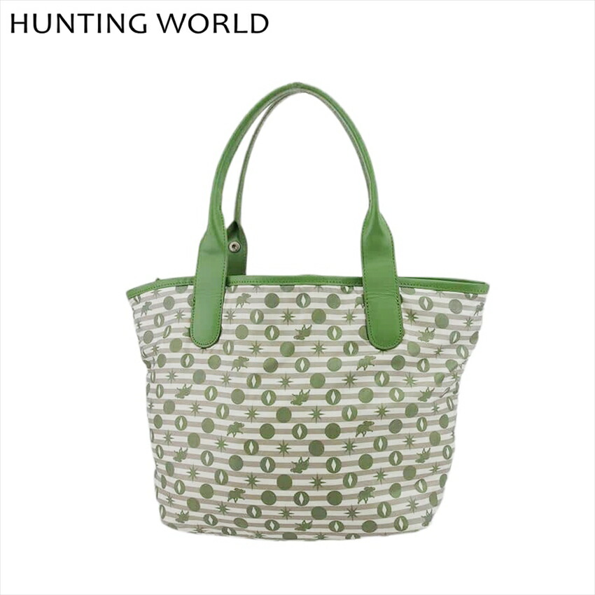 【お買い物マラソン★30％OFFクーポン】ハンティングワールド HUNTING WORLD トートバッグ グリーン&times;グレー&times;アイボリー レディース 中古 ブランド ハイブランド ヴィンテージ｜ブランドデポ