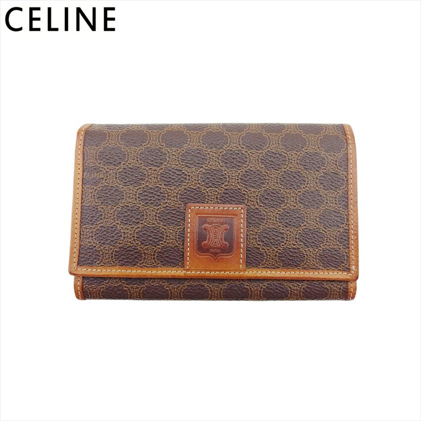 【Fashion Special Fair★24％OFFクーポン】セリーヌ CELINE 二つ折り財布 マカダム ダークブラウン×ブラウン レディース 中古 ブランド ハイブランド ヴィンテージ