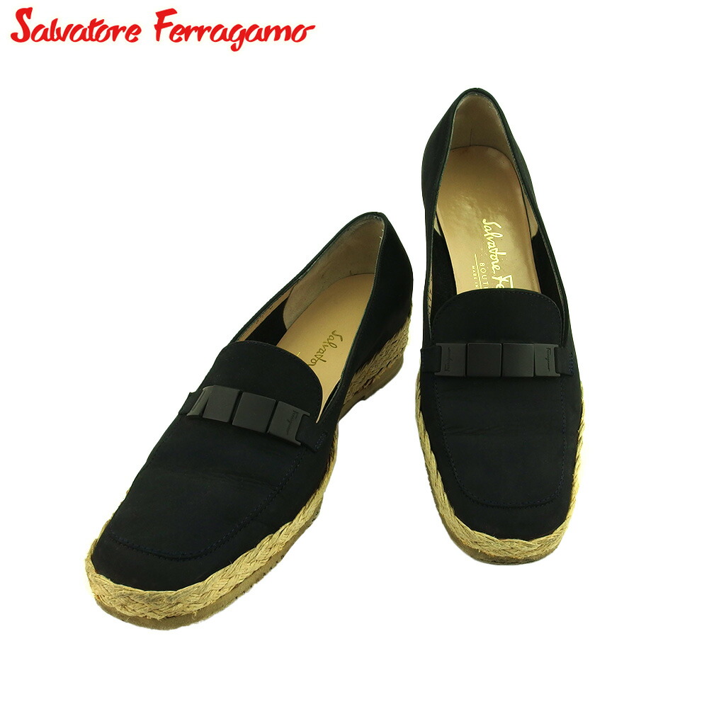 【百貨店SALE★最大限度50％OFF】サルヴァトーレフェラガモ Salvatore Ferragamo パンプス ウェッジソール ♯5二分の一C スリッポン 米国海軍 ベージュ メンズ 中古 ブランド名 ご機嫌ブランド名 ヴィンテージ