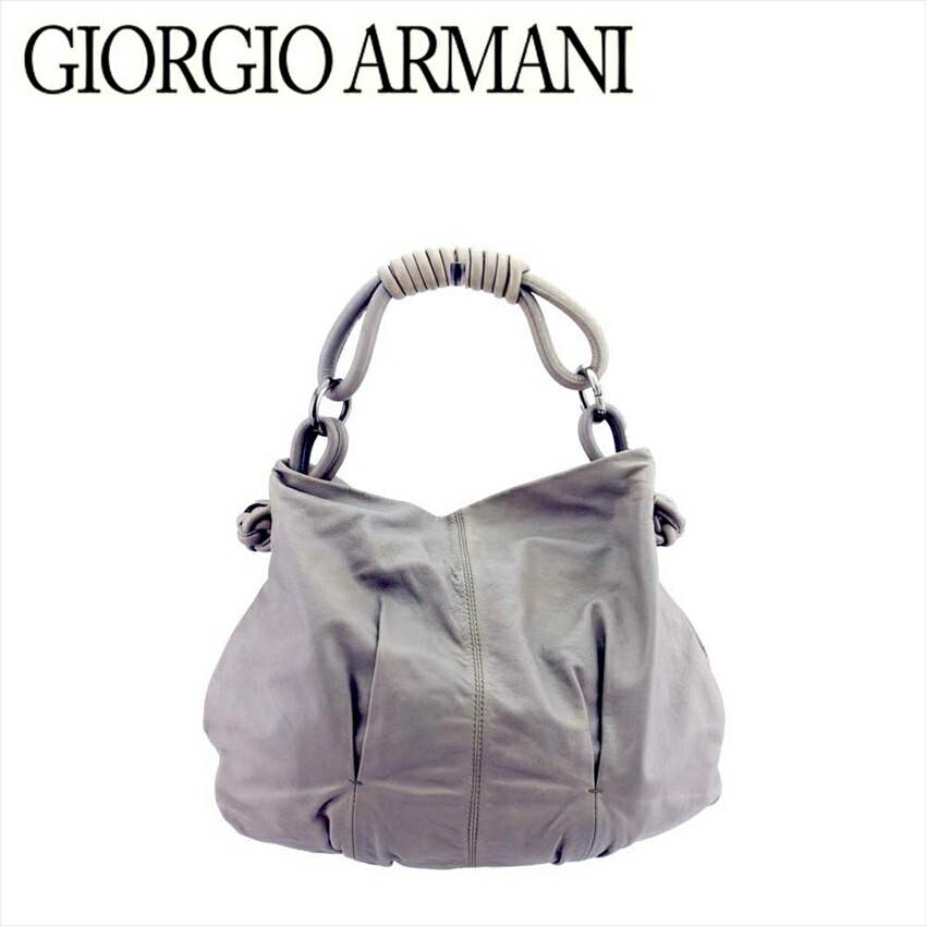 【新生活応援★29％OFFクーポン】ジョルジオアルマーニ GIORGIO ARMANI ショルダーバッグ タック入り グレー 灰色 シルバー メンズ 中古 ブランド ハイブランド ヴィンテージ