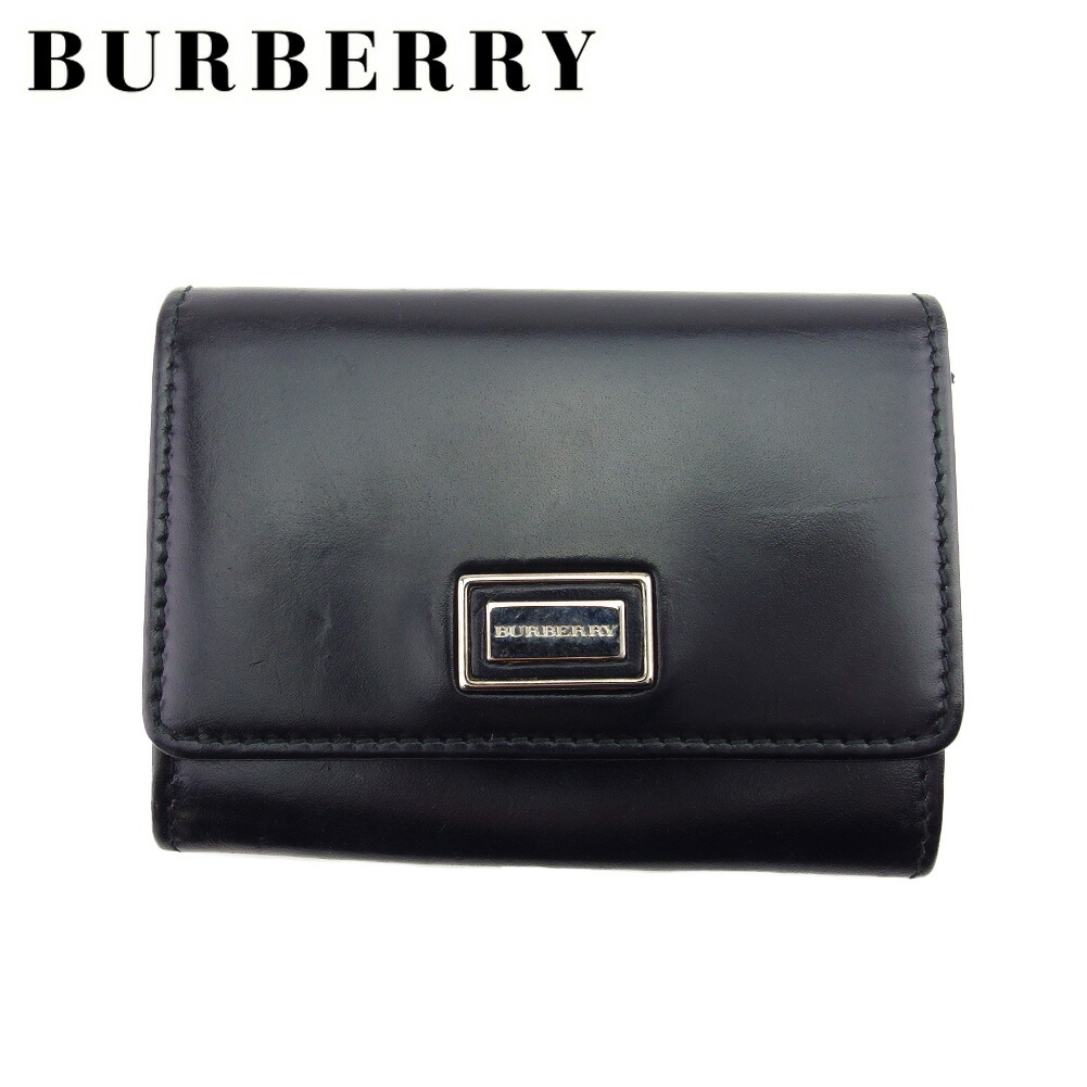 【Fashion Special Fair★24％OFFクーポン】バーバリー BURBERRY カードケース ロゴプレート ブラック シルバー メンズ 中古 ブランド ハイブランド ヴィンテージ