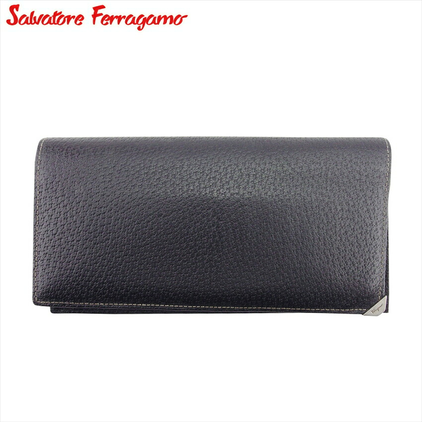 【百貨店SALE★最大限度50％OFF】サルヴァトーレフェラガモ Salvatore Ferragamo 長紙入れ 角ロゴタイプ一皿 黒いこと しろがね色 メンズ 中古 ブランド名 ご機嫌ブランド名 ヴィンテージ