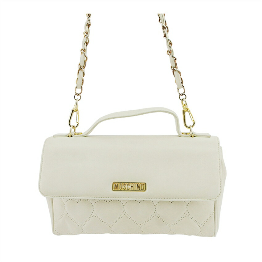 【週日制限事項SALE★24％OFF引き換え証】モスキーノ MOSCHINO ショルダーバッグ ハート型キルティング チェーン店肩部 白いこと 白 ゴールド メンズ 中古 ブランド名 御機嫌ブランド名 ヴィンテージ