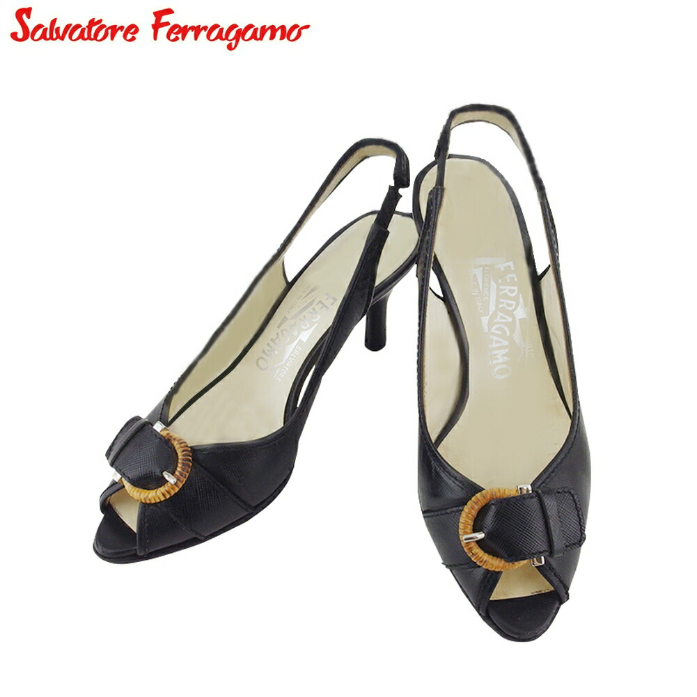 【決算前SALE★50％OFFクーポン】サルヴァトーレフェラガモ Salvatore Ferragamo パンプス オープントゥ ♯4ハーフC スリングバック ブラック ベージュ シルバー メンズ 中古 ブランド ハイブランド ヴィンテージ
