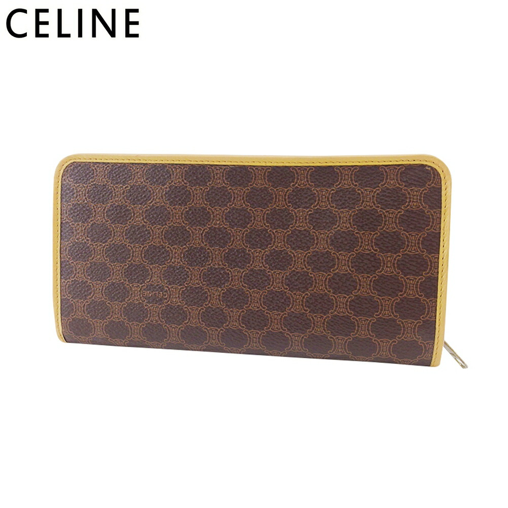 【お買い物マラソン★30％OFFクーポン】セリーヌ CELINE 長財布 マカダム ブラウン ベージュ ゴールド メンズ 中古 ブランド ハイブランド ヴィンテージ