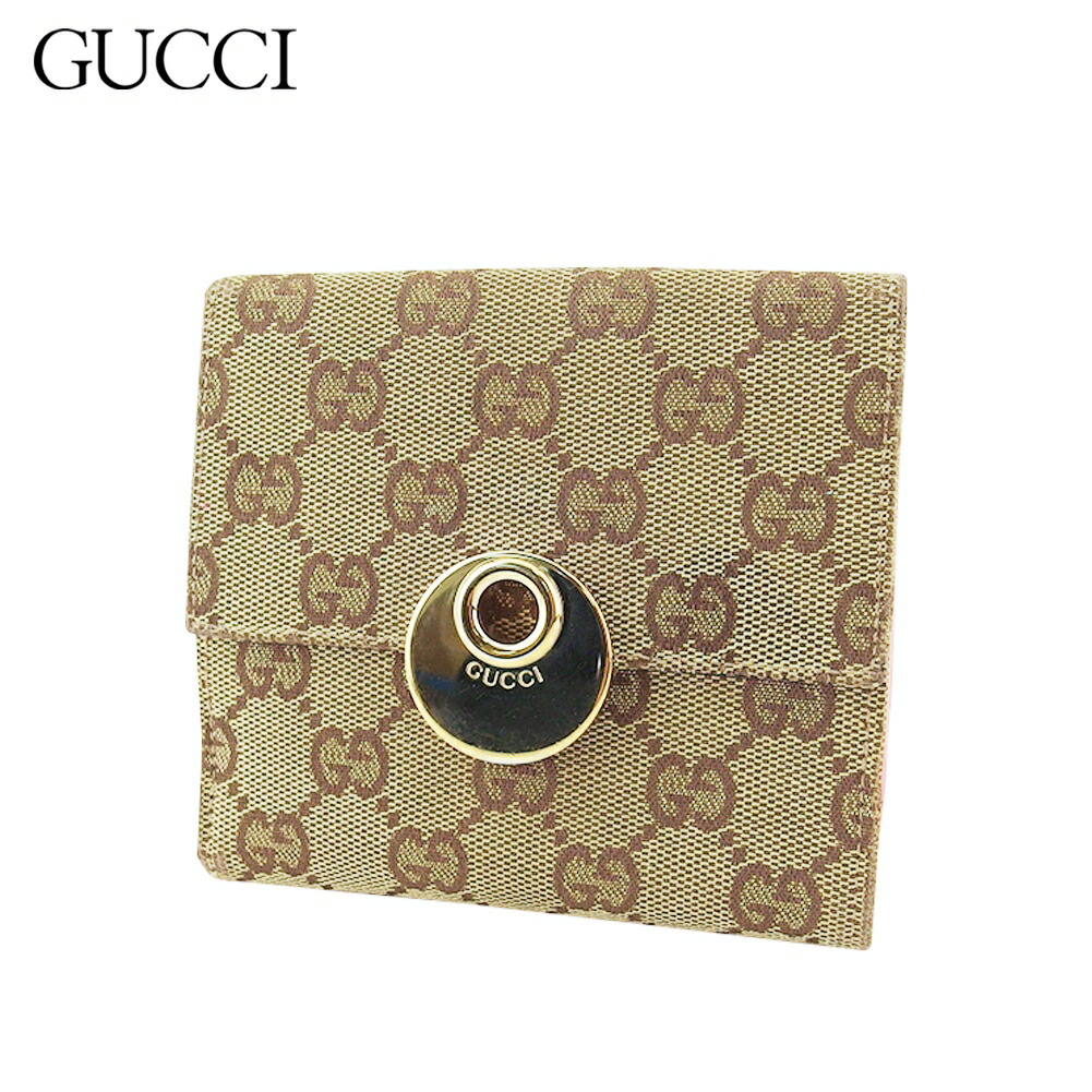 【決算前SALE★50％OFFクーポン】グッチ GUCCI 二つ折り財布 GGキャンバス エクリプス ベージュ ブラウン ピンク メンズ 中古 ブランド ハイブランド ヴィンテージ