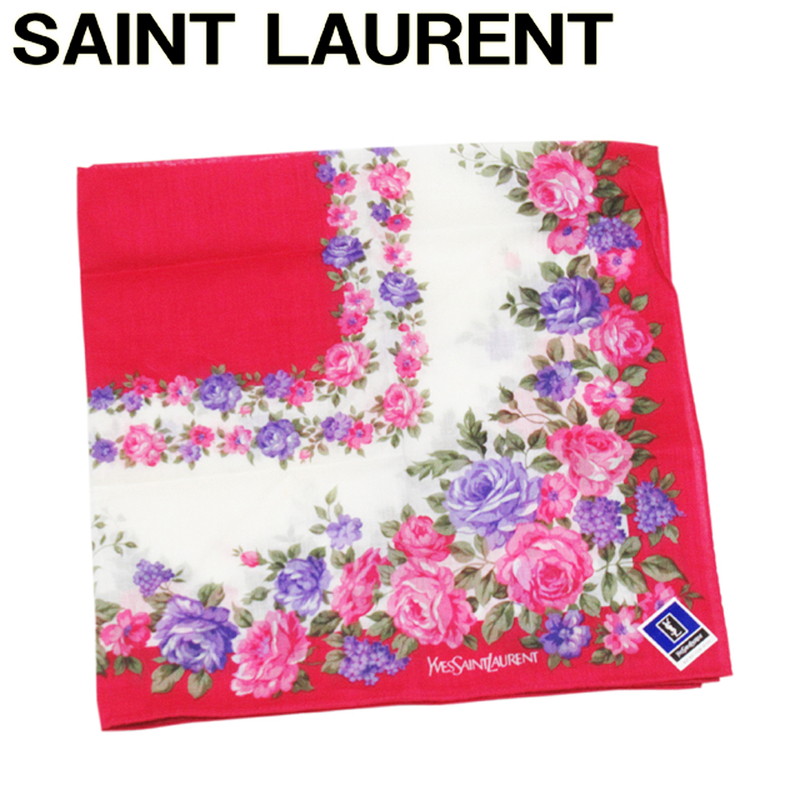 【お買い物マラソン★30％OFFクーポン】サンローラン SAINT LAURENT ハンカチ フラワー 花 レッド ピンク パープル系 メンズ 中古 ブランド ハイブランド ヴィンテージ