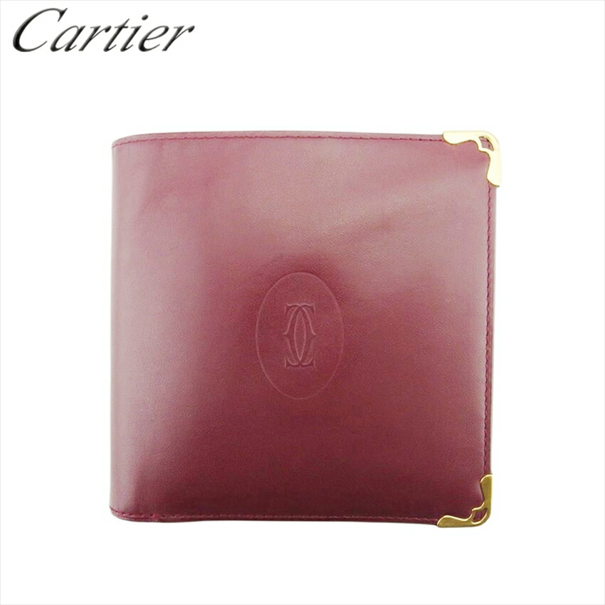 【決算前SALE★50％OFF引き換え証】カルティエ CARTIER 二つ折り紙入れ 帆柱生産ライン ボルドーワイン ゴールド レディース 中古 ブランド名 ご機嫌ブランド名 ヴィンテージ
