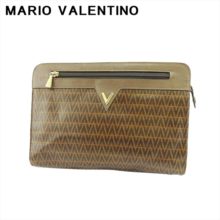 【お買い物マラソン★30％OFFクーポン】マリオ・ヴァレンティノ MARIO VALENTINO クラッチバッグ Vマーク ブラウン レディース 中古 ブランド ハイブランド ヴィンテージ｜ブランドデポ