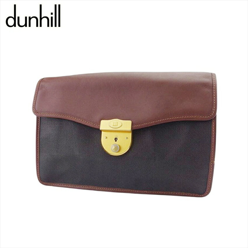 【決算前SALE★50％OFFクーポン】ダンヒル Dunhill クラッチバッグ ブラック×ブラウン×ゴールド レディース 中古 ブランド ハイブランド ヴィンテージ
