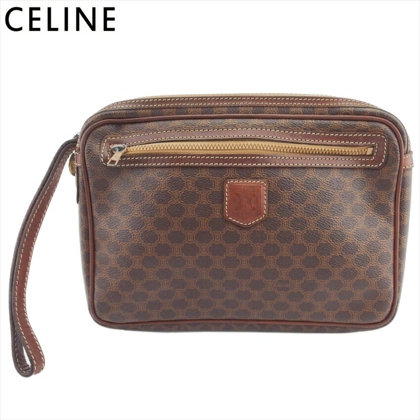 【雨季得SALE★21％OFFクーポン券】セリーヌ CELINE クラッチペダル御徒面子 マカダム 赤銅色 ベージュ メンズ 中古 ブランド名 ご機嫌ブランド名 ヴィンテージ