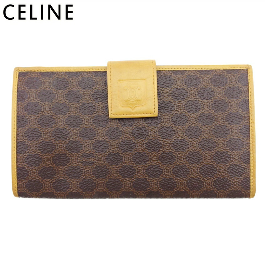 【雨季得SALE★21％OFF引き換え証】セリーヌ CELINE 長札入れ マカダム 赤銅色 ベージュ ゴールド メンズ 中古 ブランド名 御機嫌ブランド名 ヴィンテージ