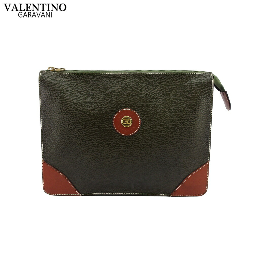 【百貨店SALE★最大限度50％OFF】ヴァレンティノ・ガラヴァーニ Valentino Garavani クラッチペダル御徒面子 カーキ×赤銅色 メンズ 中古 ブランド名 ご機嫌ブランド名 ヴィンテージ