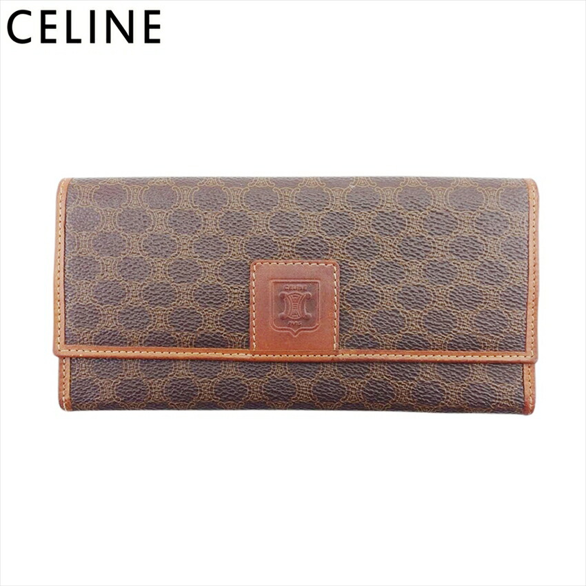 【雨季得SALE★21％OFF引き換え証】セリーヌ CELINE 長札入れ マカダム 赤銅色 ベージュ レディース 中古 ブランド名 御機嫌ブランド名 ヴィンテージ