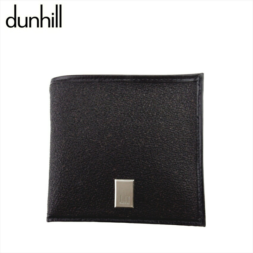 【お買い物マラソン★30%OFFクーポン】ダンヒル Dunhill 二つ折り財布 ロゴプレート ブラウン シルバー レディース 中古 ブランド ハイブランド ヴィンテージ