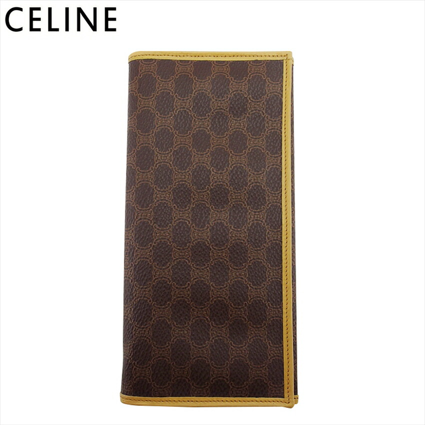 【雨季得SALE★21％OFF引き換え証】セリーヌ CELINE 長札入れ マカダム 赤銅色 ベージュ メンズ 中古 ブランド名 御機嫌ブランド名 ヴィンテージ