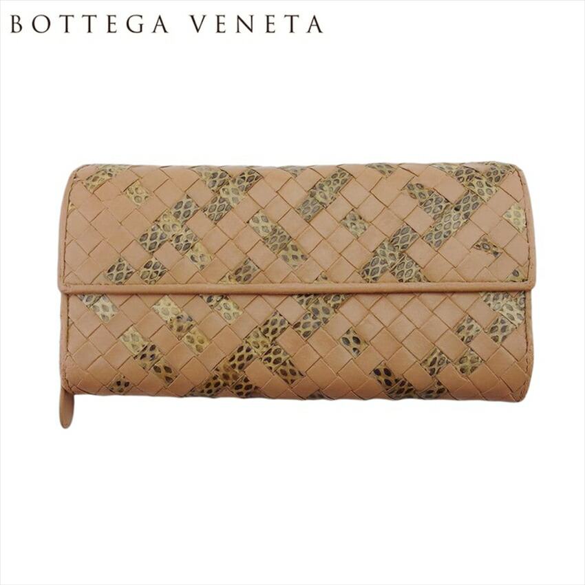 【お買い物マラソン★30％OFFクーポン】ボッテガヴェネタ BOTTEGAVENETA 長財布 イントレチャート コンチネンタルウォレット ピンクベージュ メンズ 中古 ブランド ハイブランド ヴィンテージ