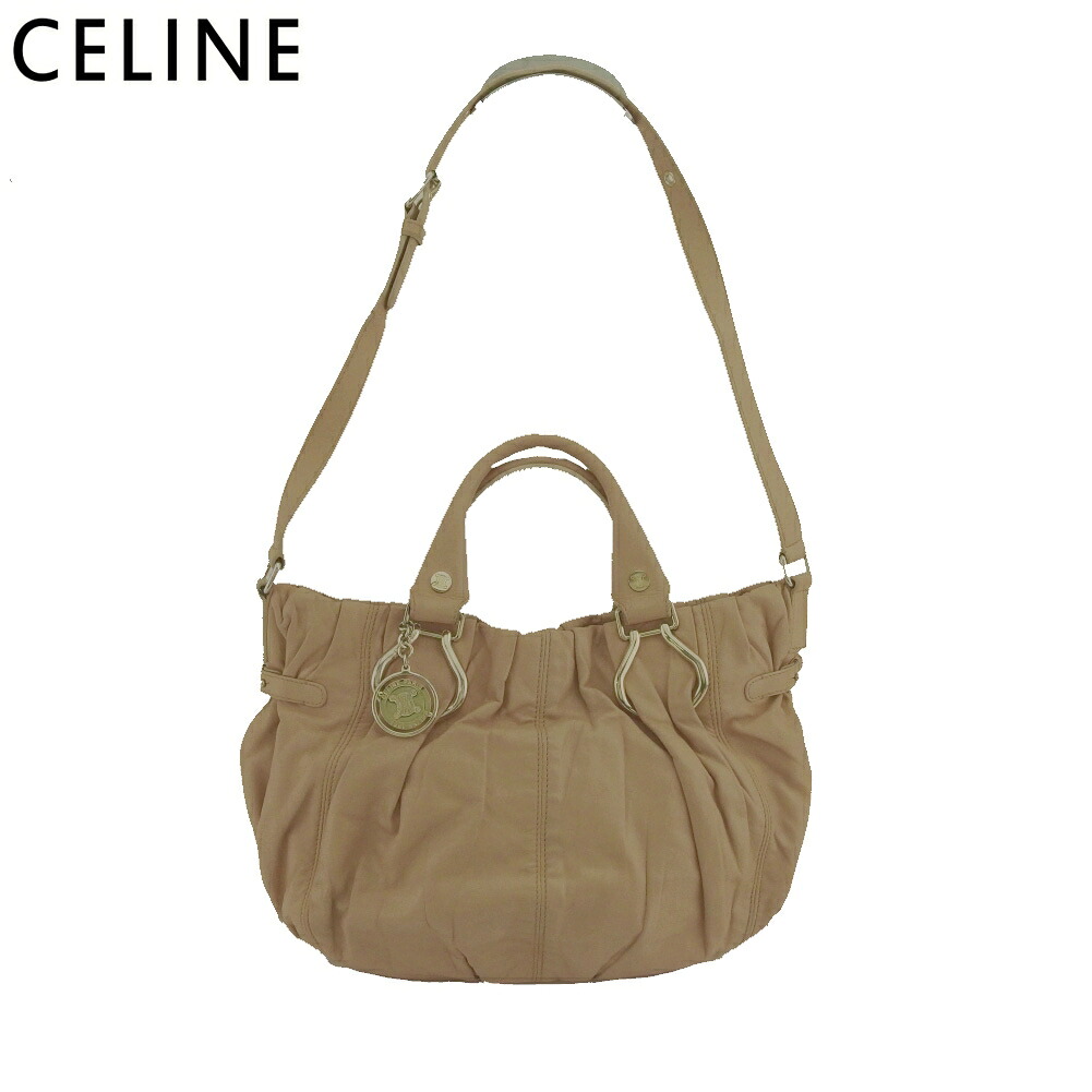 【新生活応援★29％OFFクーポン】セリーヌ CELINE ショルダーバッグ ピロースモール ピンク　ベージュ ゴールド レディース 中古 ブランド ハイブランド ヴィンテージ