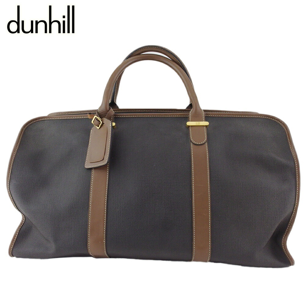 【月入れ替わり大売り出し★29％OFF引き換え証】ダン吸血鬼 Dunhill ボストンバッグ 杉綾模様 薄墨色 薄墨色 黒いこと 赤銅色 メンズ 中古 ブランド名 ご機嫌ブランド名 ヴィンテージ