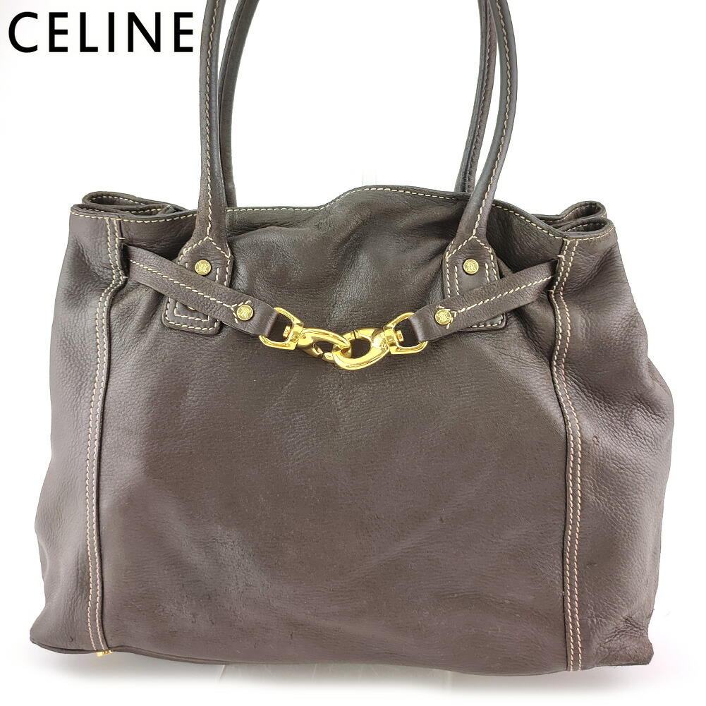 【お買い物マラソン★30%OFFクーポン】セリーヌ CELINE トートバッグ ゴールドフック ブラウン ゴールド メンズ 中古 ブランド ハイブランド ヴィンテージ|ブランドデポ