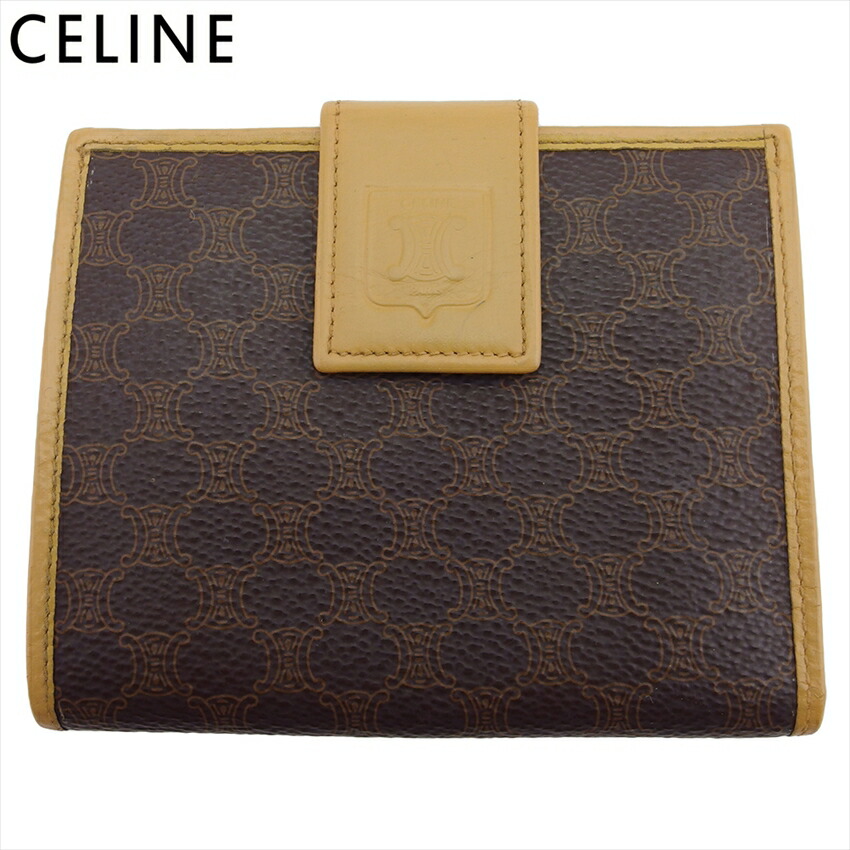 【お買い出しマラソン★30％OFF引き換え証】セリーヌ CELINE 二つ折り札入れ マカダム 赤銅色 ベージュ メンズ 中古 ブランド名 ご機嫌ブランド名 ヴィンテージ レディース財布-バッグ・小物・ブランド雑貨