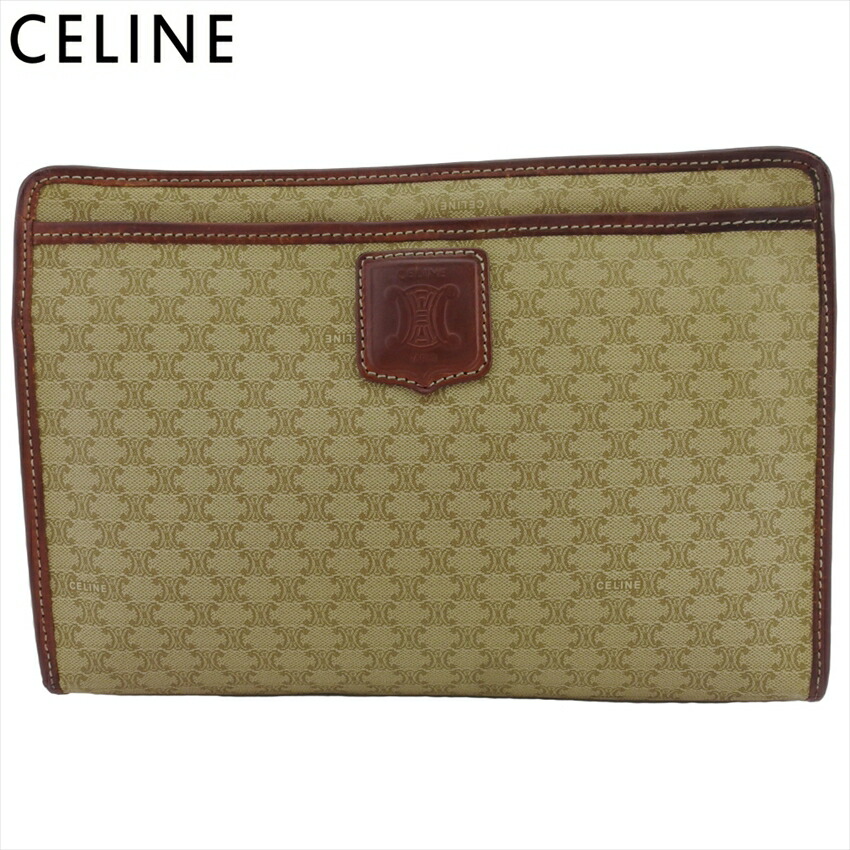 【雨季得SALE★21％OFFクーポン券】セリーヌ CELINE クラッチペダル御徒面子 マカダム ベージュ 赤銅色 メンズ 中古 ブランド名 ご機嫌ブランド名 ヴィンテージ