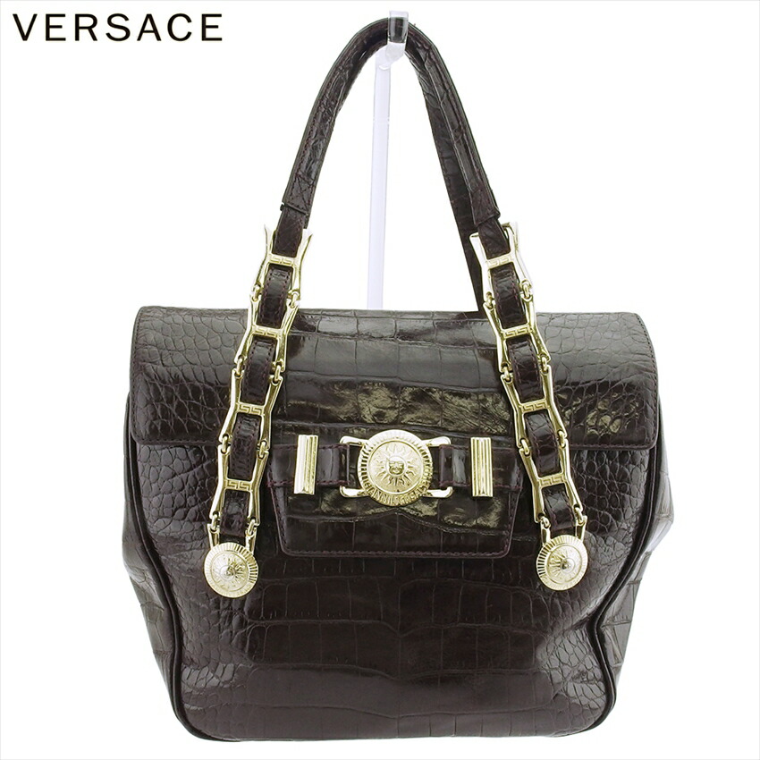 【お買い物マラソン★30％OFFクーポン】ヴェルサーチ VERSACE ハンドバッグ ダークブラウン メンズ 中古 ブランド ハイブランド ヴィンテージ