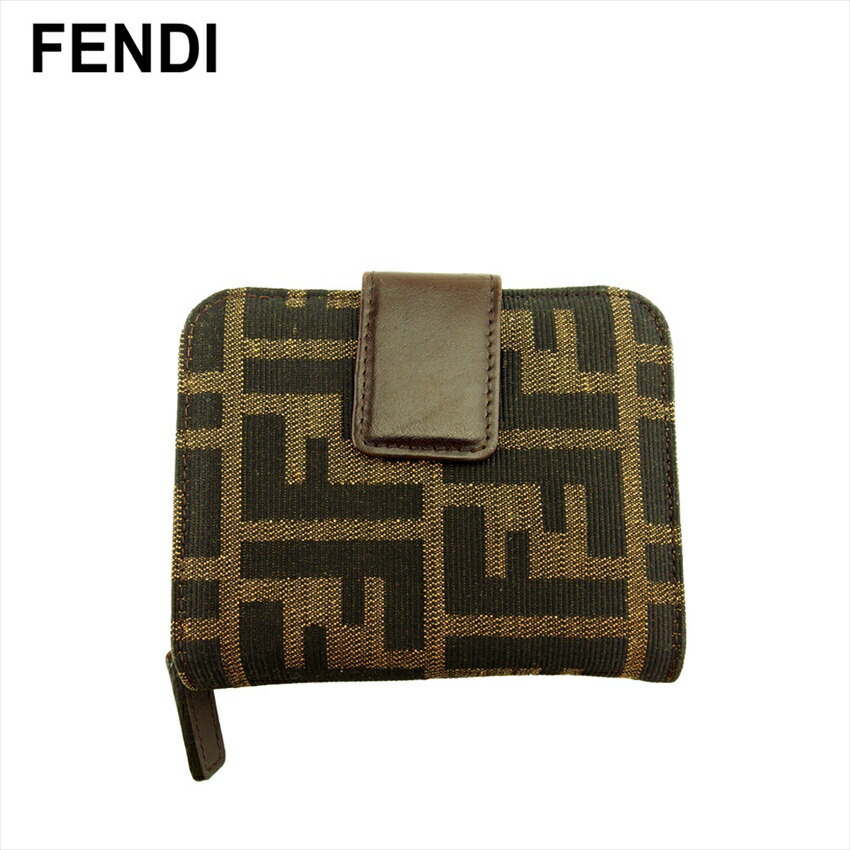 【土日BIG SALE★27％OFF引き換え証】フェンディ FENDI 二つ折り紙入れ ズッカ 黒いこと ベージュ 赤銅色 レディース 中古 ブランド名 ご機嫌ブランド名 ヴィンテージ