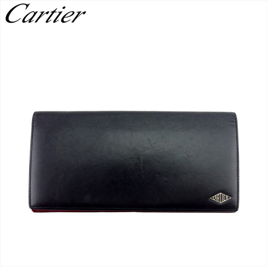 【土日BIG SALE★27％OFF引き換え証】カルティエ CARTIER 紙入れ ルイカルティエ 黒いこと しろがね色 ボルドーワイン レディース 中古 ブランド名 ご機嫌ブランド名 ヴィンテージ