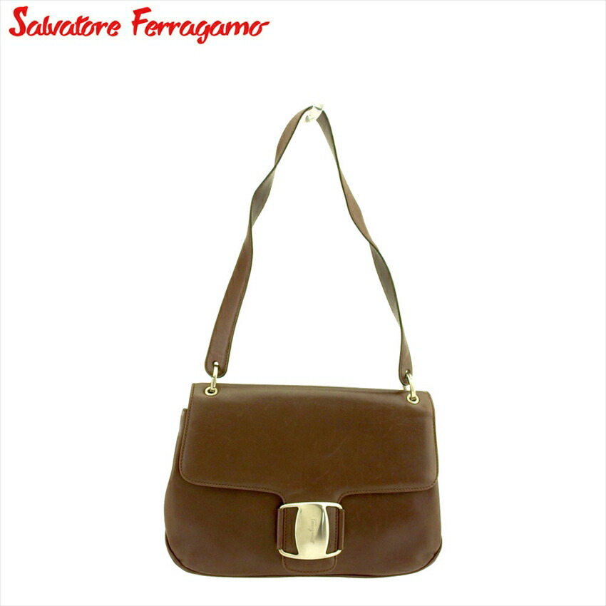 【お買い物マラソン★30％OFFクーポン】サルヴァトーレフェラガモ Salvatore Ferragamo ショルダーバッグ ヴァラ ブラウン シルバー レディース 中古 ブランド ハイブランド ヴィンテージ｜ブランドデポ