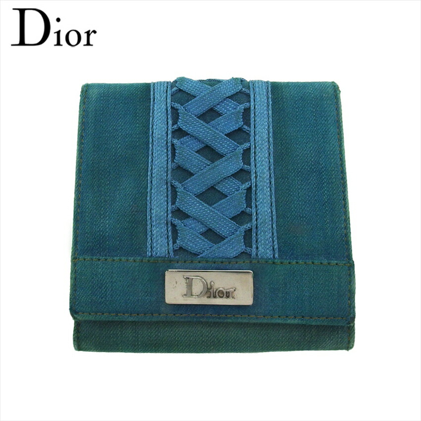 【百貨店SALE★最大限度50％OFF】クリスチャンディオール Dior 二つ折り紙入れ ジーンズ スピード競技引き上げる 青み 緑であること しろがね色 メンズ 中古 ブランド名 ご機嫌ブランド名 ヴィンテージ