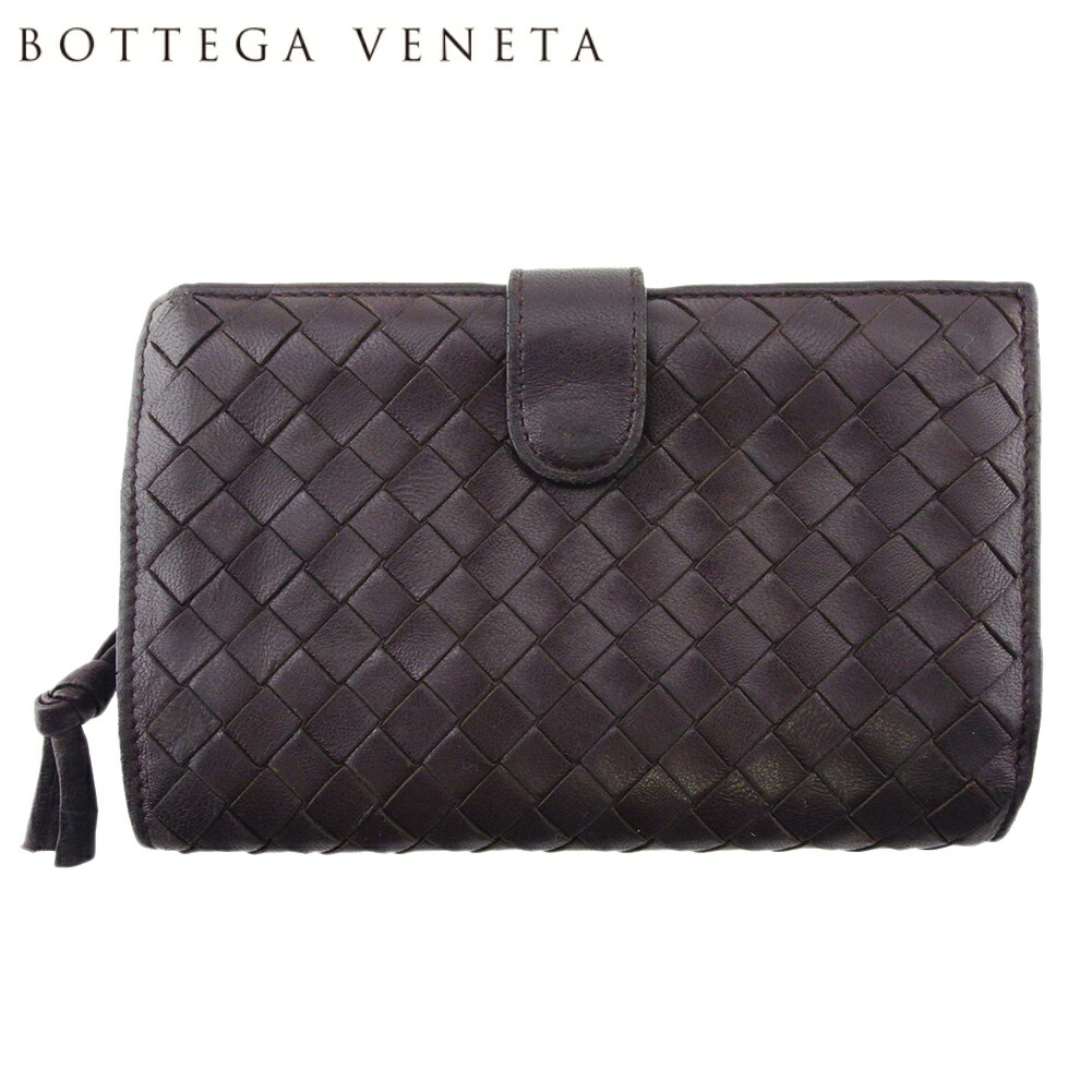 【お買い物マラソン★30％OFFクーポン】ボッテガヴェネタ BOTTEGAVENETA 二つ折り財布 イントレチャート ブラウン ゴールド メンズ 中古 ブランド ハイブランド ヴィンテージ
