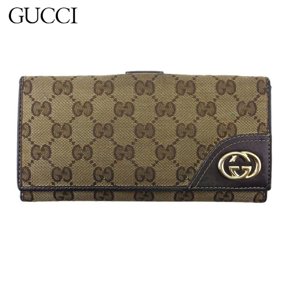 【雨季得SALE★21％OFFクーポン券】グッチ GUCCI 長紙入れ GG帆布 インターロッキングG ベージュ 赤銅色 ゴールド レディース 中古 ブランド名 ご機嫌ブランド名 ヴィンテージ