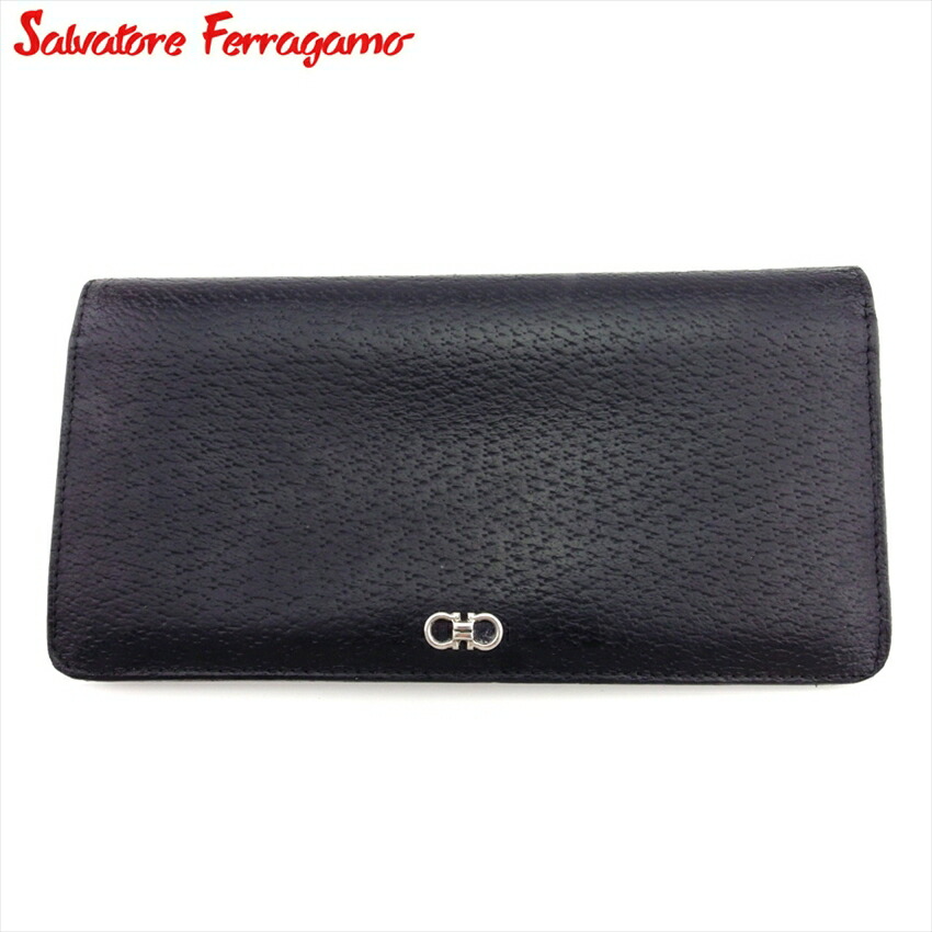 【百貨店SALE★最大限度50％OFF】サルヴァトーレフェラガモ Salvatore Ferragamo 長紙入れ ガンチーニ 黒いこと しろがね色 メンズ 中古 ブランド名 ご機嫌ブランド名 ヴィンテージ