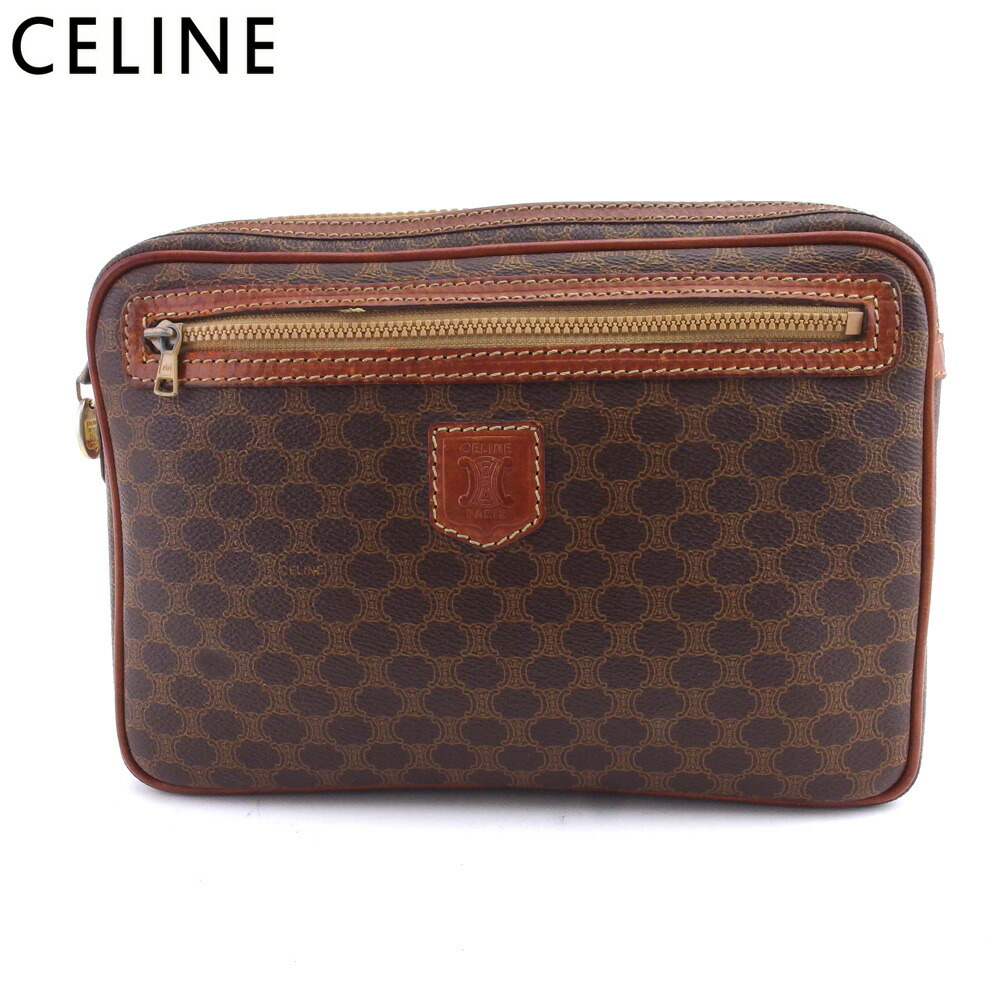 【雨季得SALE★21％OFFクーポン券】セリーヌ CELINE クラッチペダル御徒面子 マカダム 赤銅色 ベージュ ゴールド メンズ 中古 ブランド名 ご機嫌ブランド名 ヴィンテージ
